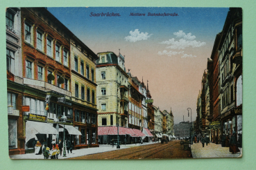 Ansichtskarte AK Saarbrücken 1910-1920 Mittlere Bahnhofstrasse Geschäfte Reklame Architektur Ortsansicht Saarland
